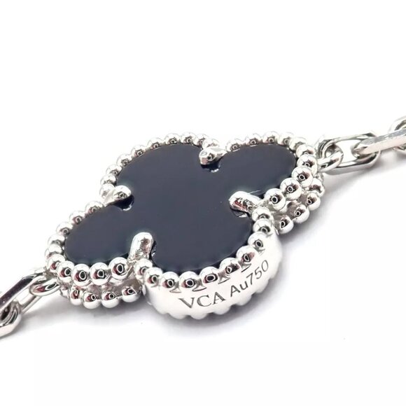 Van Cleef & Arpels 18k White Gold 20 Motif Alhambra Diamond Black Onyx Necklace - Picture 7 of 9